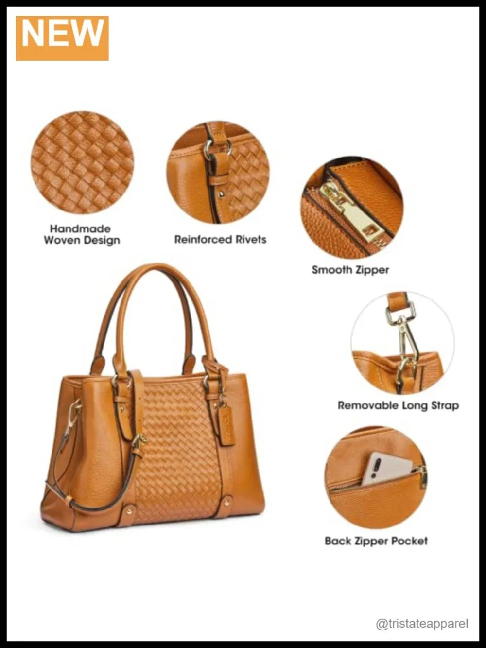 Genuine Leather Satchel Hobo Crossbody Bag Tote Shoulder with Woven Design
